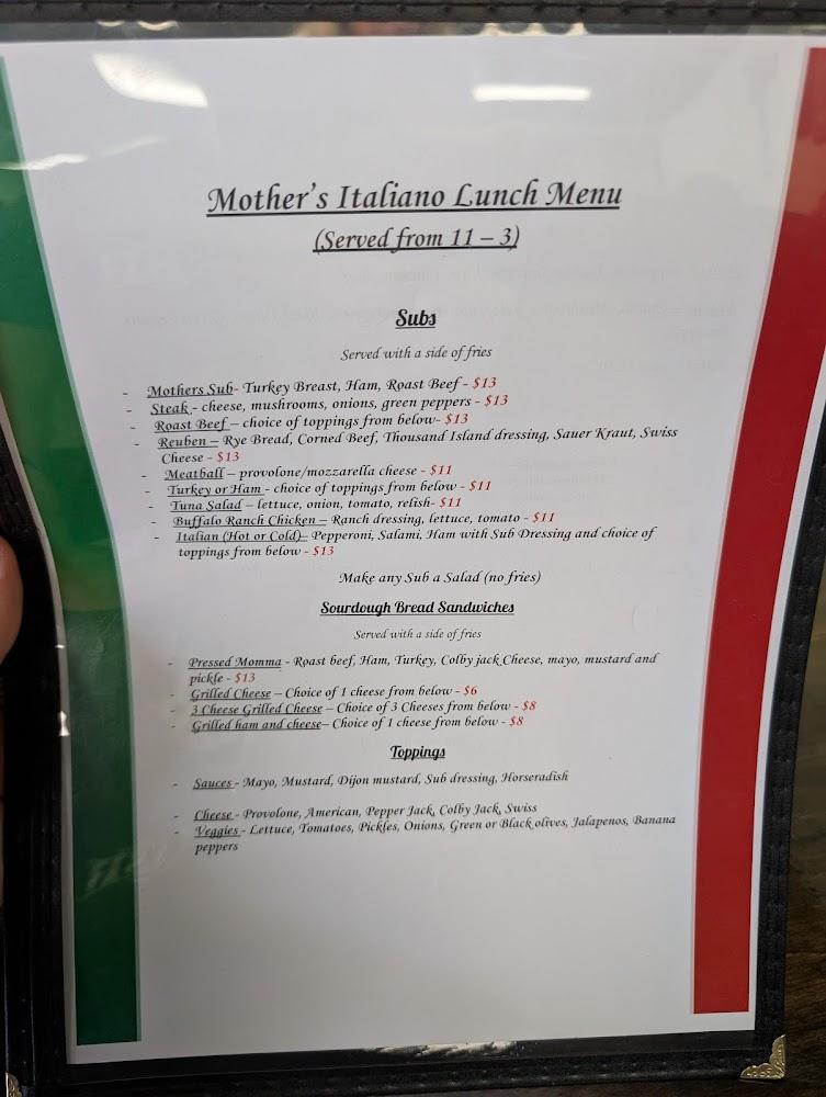 Mother's Italiano Menu image 1